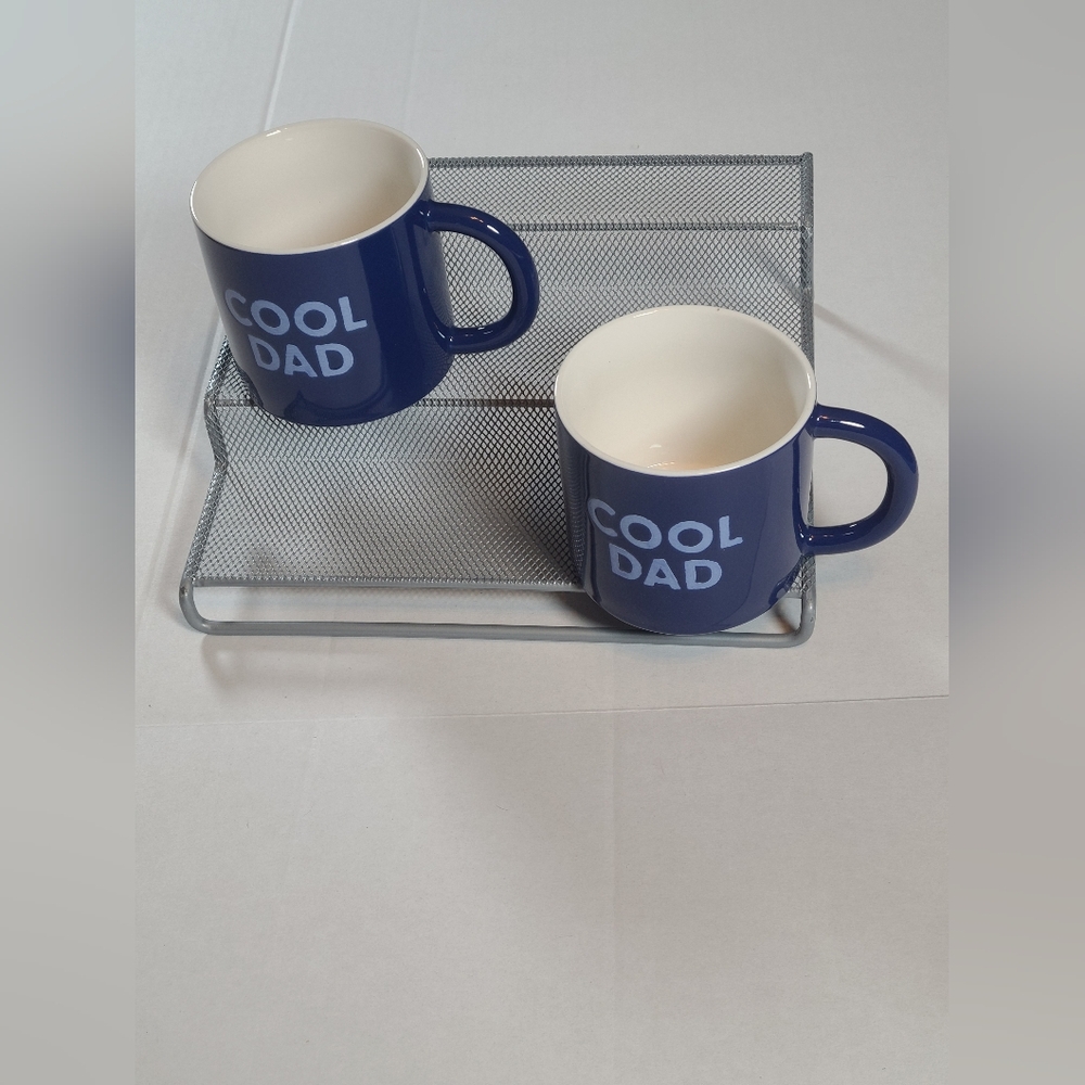 Room Essentials Blue Stoneware Mug 2 Piece Cool Dad NIB